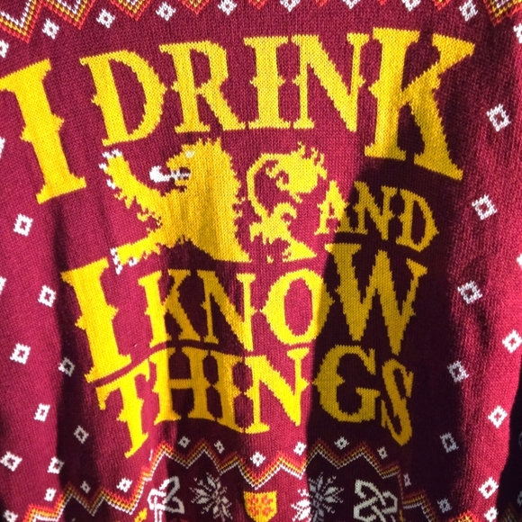 Games of Thrones Ugly Christmas Sweater Men's XL "I Drink & I Know Things" - Picture 1 of 11